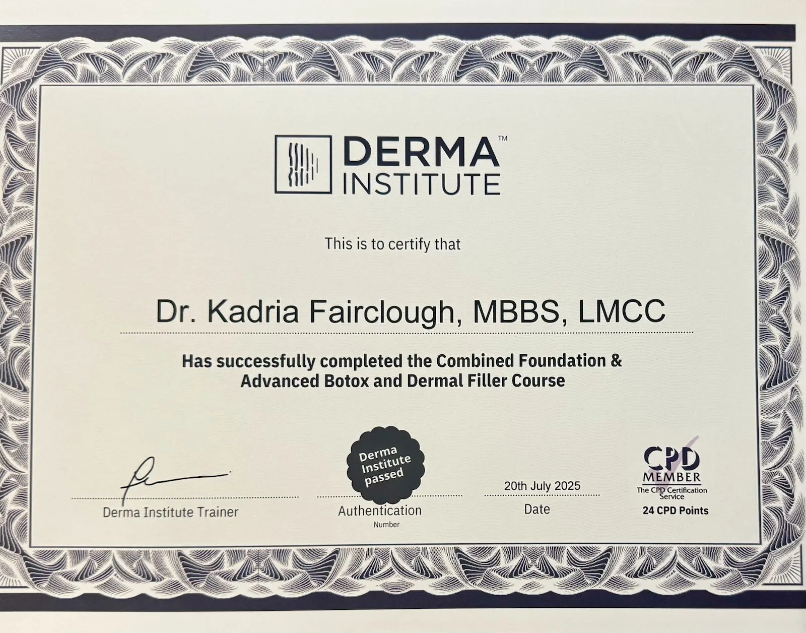 Combined Foundation & Advanced Botox and Dermal Filler Course — Derma Institute, 2025